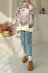 İçi Şardonlu Çizgili Sweatshirt  Bordo