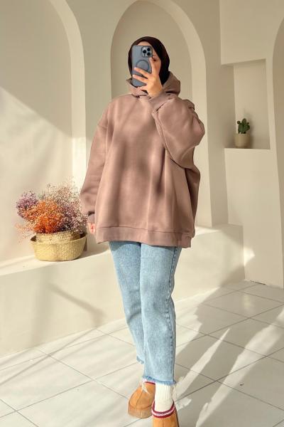 Kapişonlu Sweatshirt Kahverengi