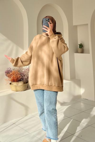 Kapişonlu Sweatshirt Bej