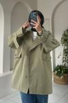 Kısa Trençkot Model Ceket Nude Yeşil