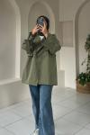 Kısa Trençkot Model Ceket Yeşil