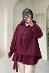 ÖNDEN BAĞLAMALI DÜĞMELİ GÖMLEK Bordo