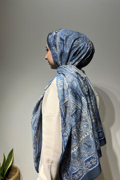 Pamuklu Desenli Şal Lacivert Kemik
