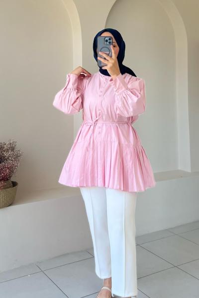 Pilise Detaylı Gömlek Pembe