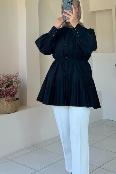 Pilise Detaylı Gömlek Siyah