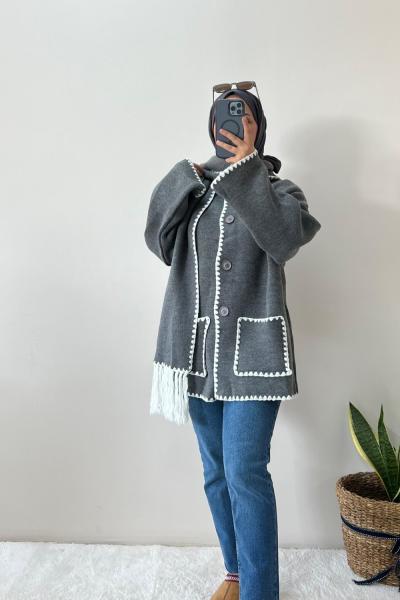 Şal Yaka Kadın Triko Ceket Antrasit