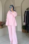 Selanik Kumaş Fermuarlı Takım Pembe