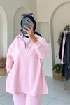 Selanik Kumaş Fermuarlı Takım Pembe