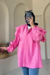 Volan Detaylı Paraşüt Kumaş Tunik Pembe