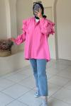 Volan Detaylı Paraşüt Kumaş Tunik Pembe