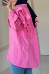 Volan Detaylı Paraşüt Kumaş Tunik Pembe
