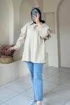 Volan Detaylı Paraşüt Kumaş Tunik Taş Rengi