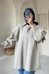 Volan Detaylı Paraşüt Kumaş Tunik Taş Rengi