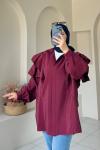 Volan Detaylı Paraşüt Kumaş Tunik Bordo