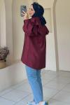 Volan Detaylı Paraşüt Kumaş Tunik Bordo