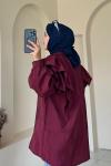 Volan Detaylı Paraşüt Kumaş Tunik Bordo