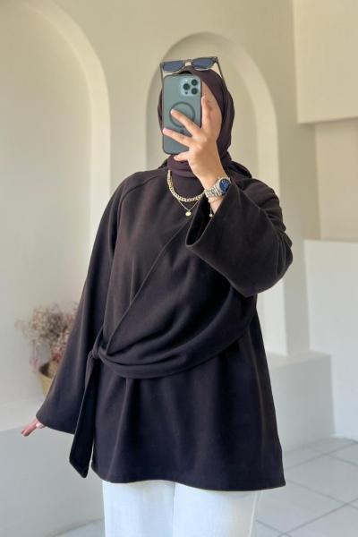 Yandan Şallı Selanik Tunik Kahverengi