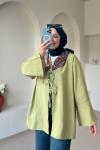Kadın Pervazlı Bağcıklı Tunik / Önden Bağlamalı Tunik Yağ Yeşili