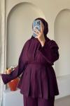 Pile Detaylı Pantolon Takım Bordo