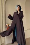 Bağcıklı Şallı Abaya Kahverengi