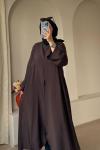 Bağcıklı Şallı Abaya Kahverengi