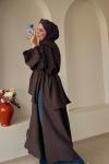 Bağcıklı Şallı Abaya Kahverengi