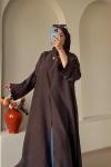 Bağcıklı Şallı Abaya Kahverengi