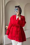 Bağcıklı Kimono Ceket Kırmızı