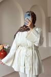 Bağcıklı Kimono Ceket Krem