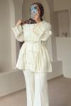 Bağcıklı Kimono Ceket Krem