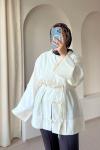 Bağcıklı Kimono Ceket Krem