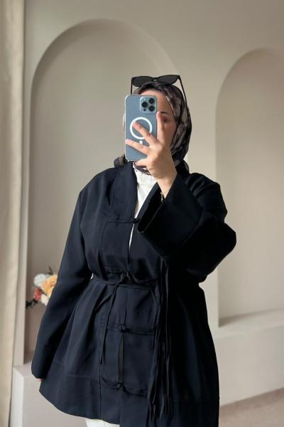 Bağcıklı Kimono Ceket Siyah