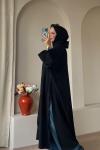 Bağcıklı Şallı Abaya Siyah