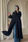 Bağcıklı Şallı Abaya Siyah