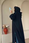 Bağcıklı Şallı Abaya Siyah