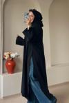 Bağcıklı Şallı Abaya Siyah