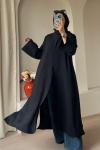 Bağcıklı Şallı Abaya Siyah