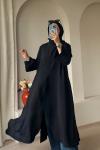 Bağcıklı Şallı Abaya Siyah