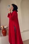 Bağcıklı Şallı Abaya Kırmızı