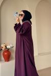 Bağcıklı Şallı Abaya Mürdüm