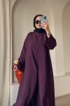 Bağcıklı Şallı Abaya Mürdüm