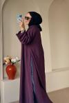 Bağcıklı Şallı Abaya Mürdüm