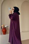 Bağcıklı Şallı Abaya Mürdüm