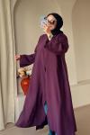 Bağcıklı Şallı Abaya Mürdüm