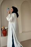 Bağcıklı Şallı Abaya Beyaz