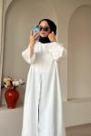 Bağcıklı Şallı Abaya Beyaz