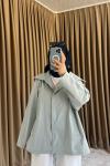 Dik Yaka Çıtçıtlı Oversize Ceket Buz Gri