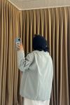 Dik Yaka Çıtçıtlı Oversize Ceket Buz Gri