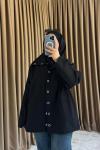 Dik Yaka Çıtçıtlı Oversize Ceket Siyah