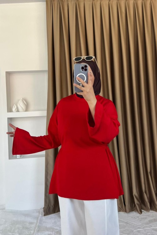 Önü Bağlamalı Tunik Kırmızı